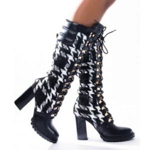 Azalea Wang Chunky Houndstooth Boots (9)